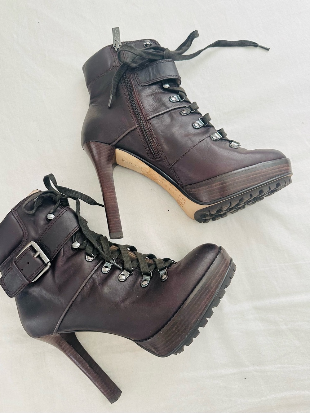 KORS Michael Kors Dark Brown Leather Lace-Up High-Heel Ankle Boots